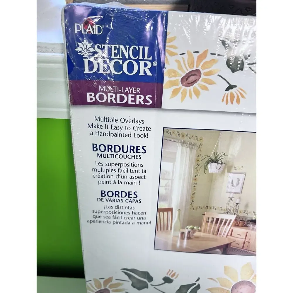 Vintage NEW Plaid Stencil Borders Sunflowers Y2K Bedroom 2000s Room‎ Decor Retro
